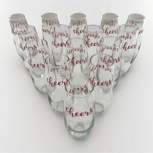 Set of 15 “Cheers” Champagne Flutes Dark Pink Engraved Bridal Bachelorette Cute!